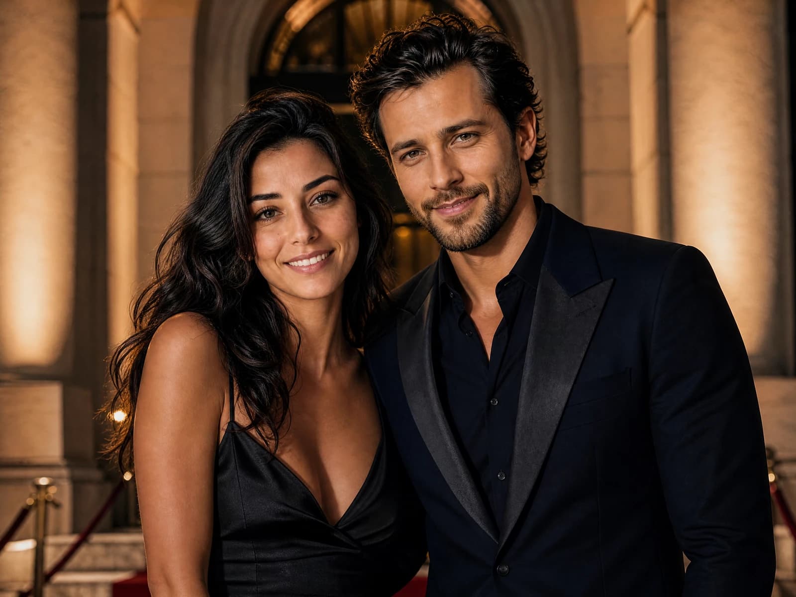 Original fictional adult pair in a red-carpet-inspired workflow example.