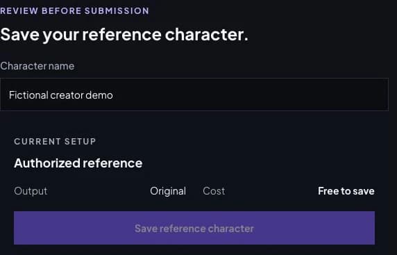 Real authorized reference review with a fictional demo name, original output and Free to save indication.