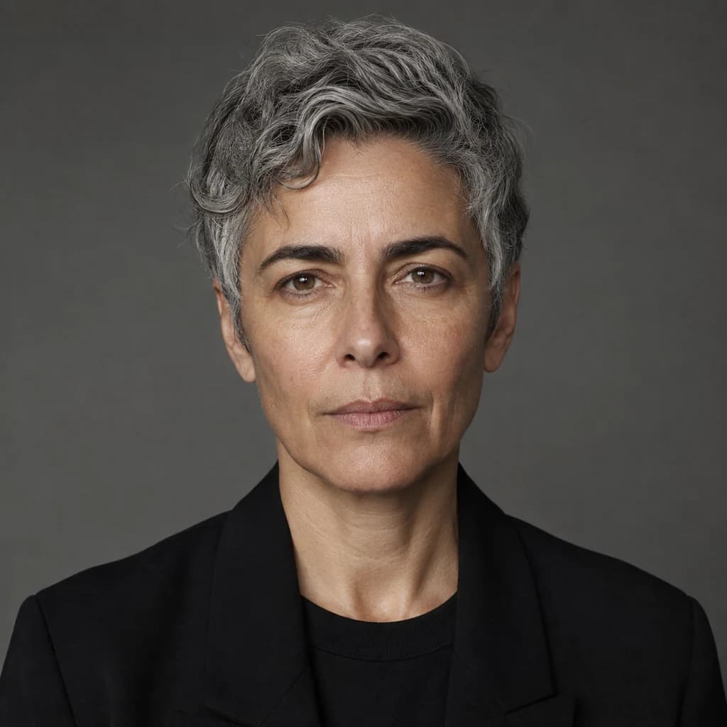 Original fictional older nonbinary adult in clean studio light