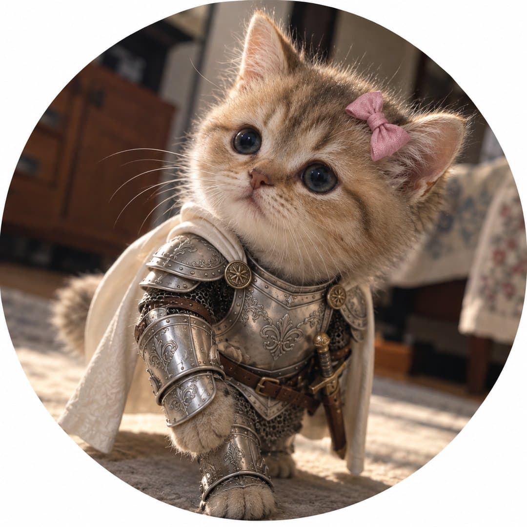 Sickman Instagram profile image showing an armored kitten with a pink bow