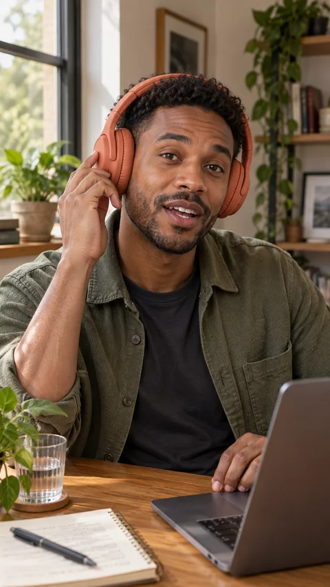 Actual fictional adult concept reference used as the first image input for the headphone demonstration