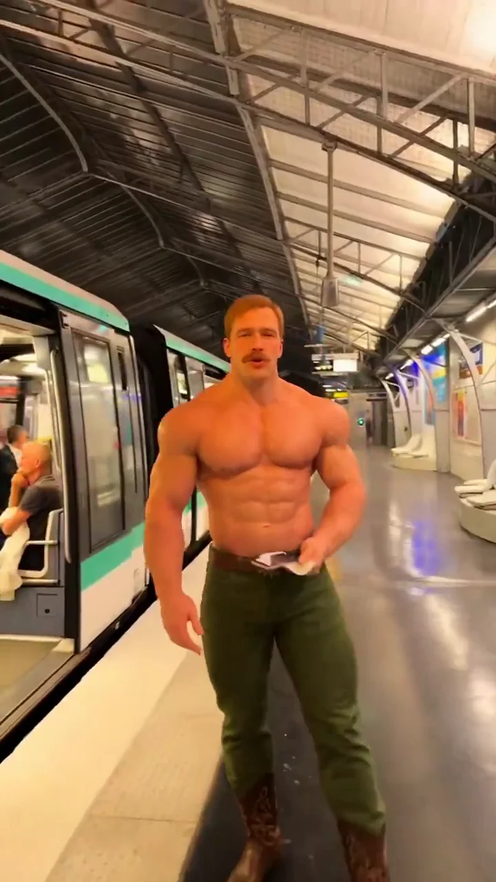 Escanor AI source video at one second showing a full-body walk beside a metro train
