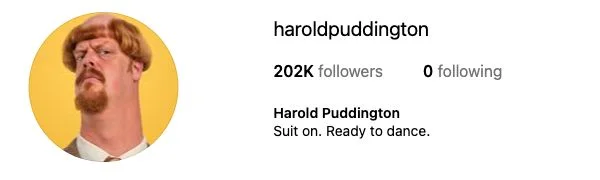 Public Instagram profile header captured October 17, 2026 showing haroldpuddington and 202K followers