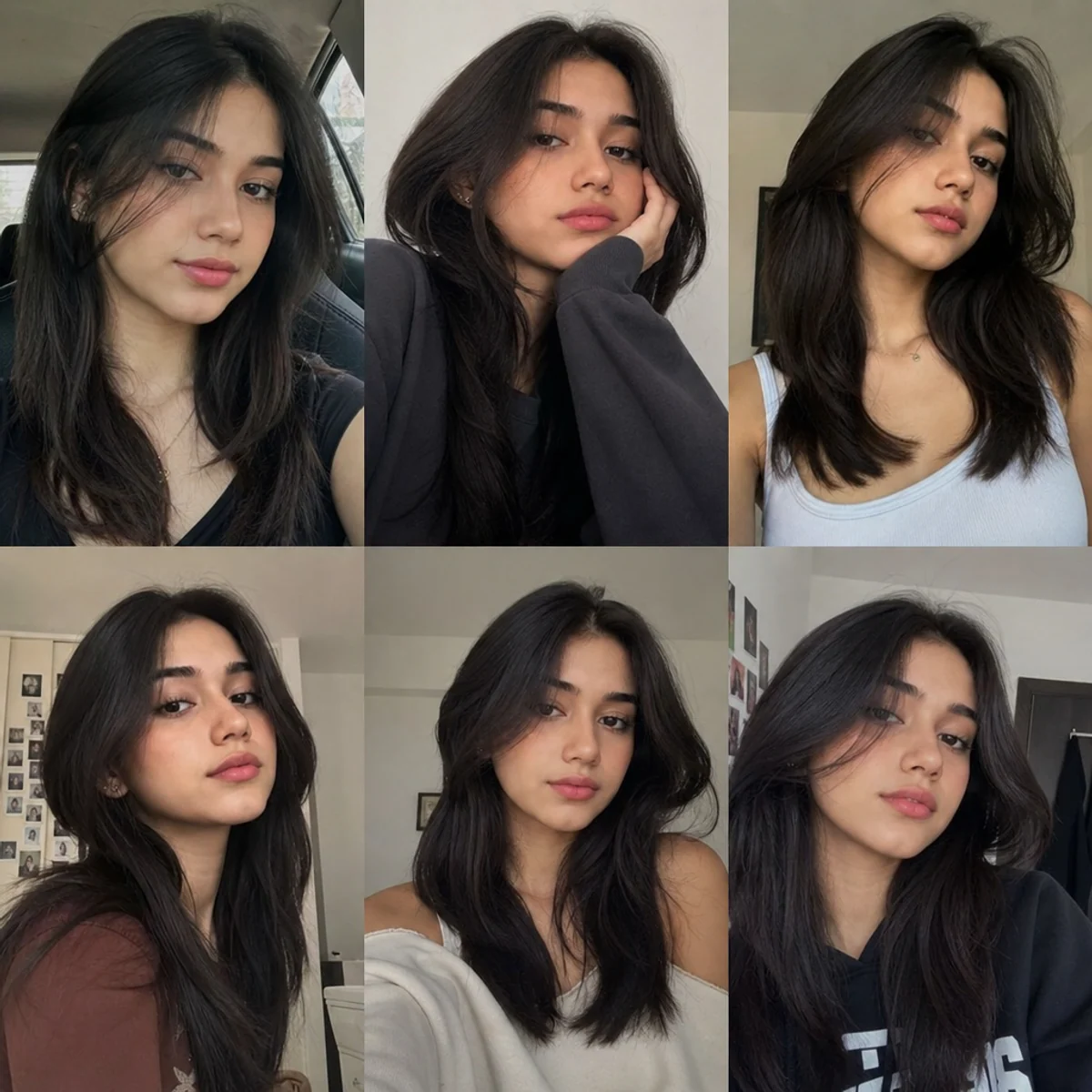 Six licensed reference portraits of one real adult woman