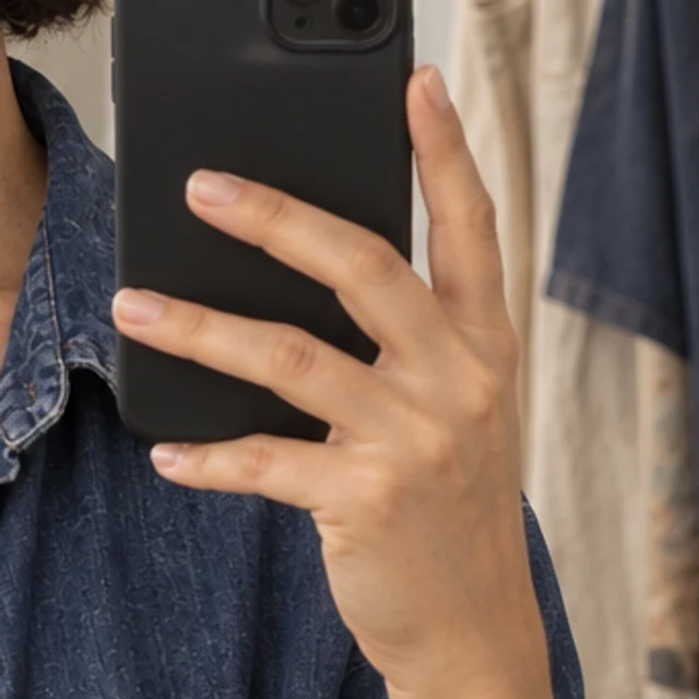 Phone edge and visible hand contact crop from the baseline generated mirror example
