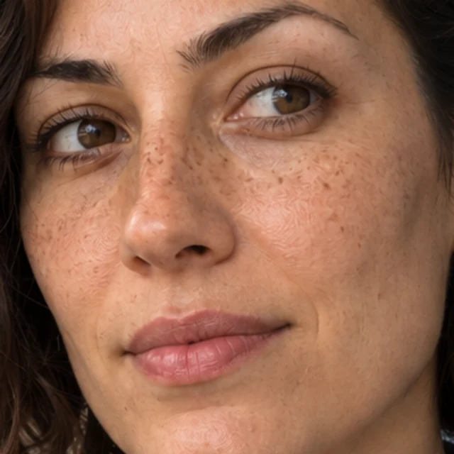 Cheek, eye and skin texture crop from the revised generated portrait example