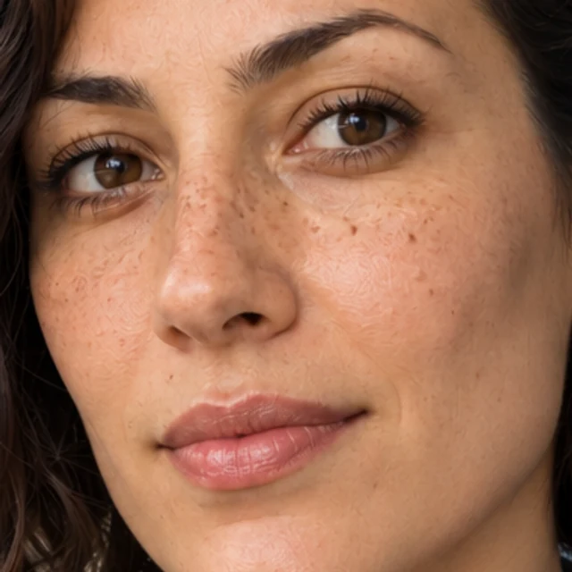 Cheek, eye and skin texture crop from the baseline generated portrait example
