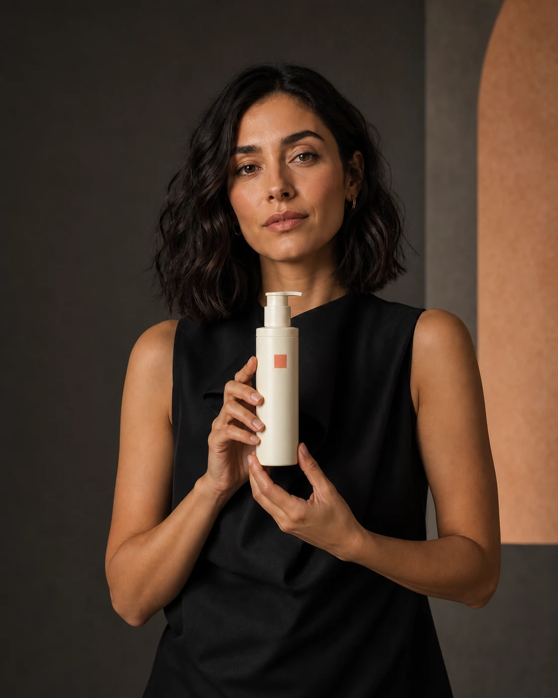 Fictional adult creator presenting one unbranded product in a direct-to-camera promotional concept.