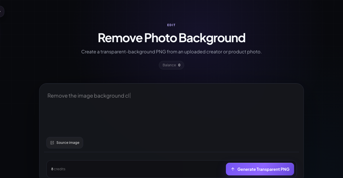 Influence Studio background remover workspace with a source image and download action