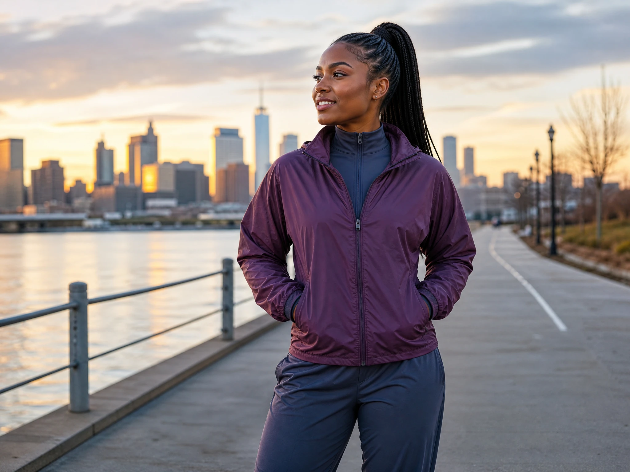 Original fictional adult woman in a sporty outdoor creator scene.