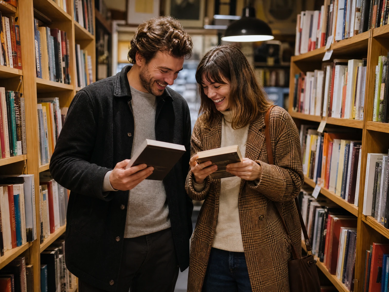 Bookstore visit, shown with an original fictional adult couple