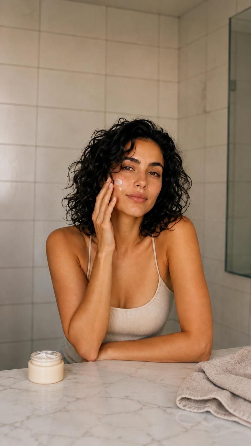 Same fictional adult beauty image extended into a vertical frame
