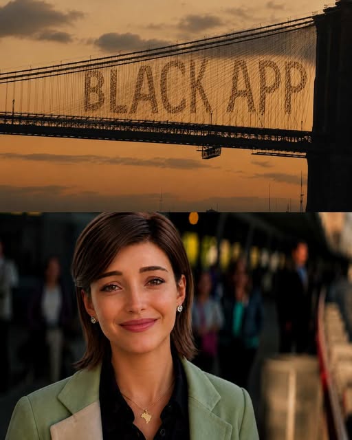 Lu do Magalu in a green blazer beneath a Black App campaign visual