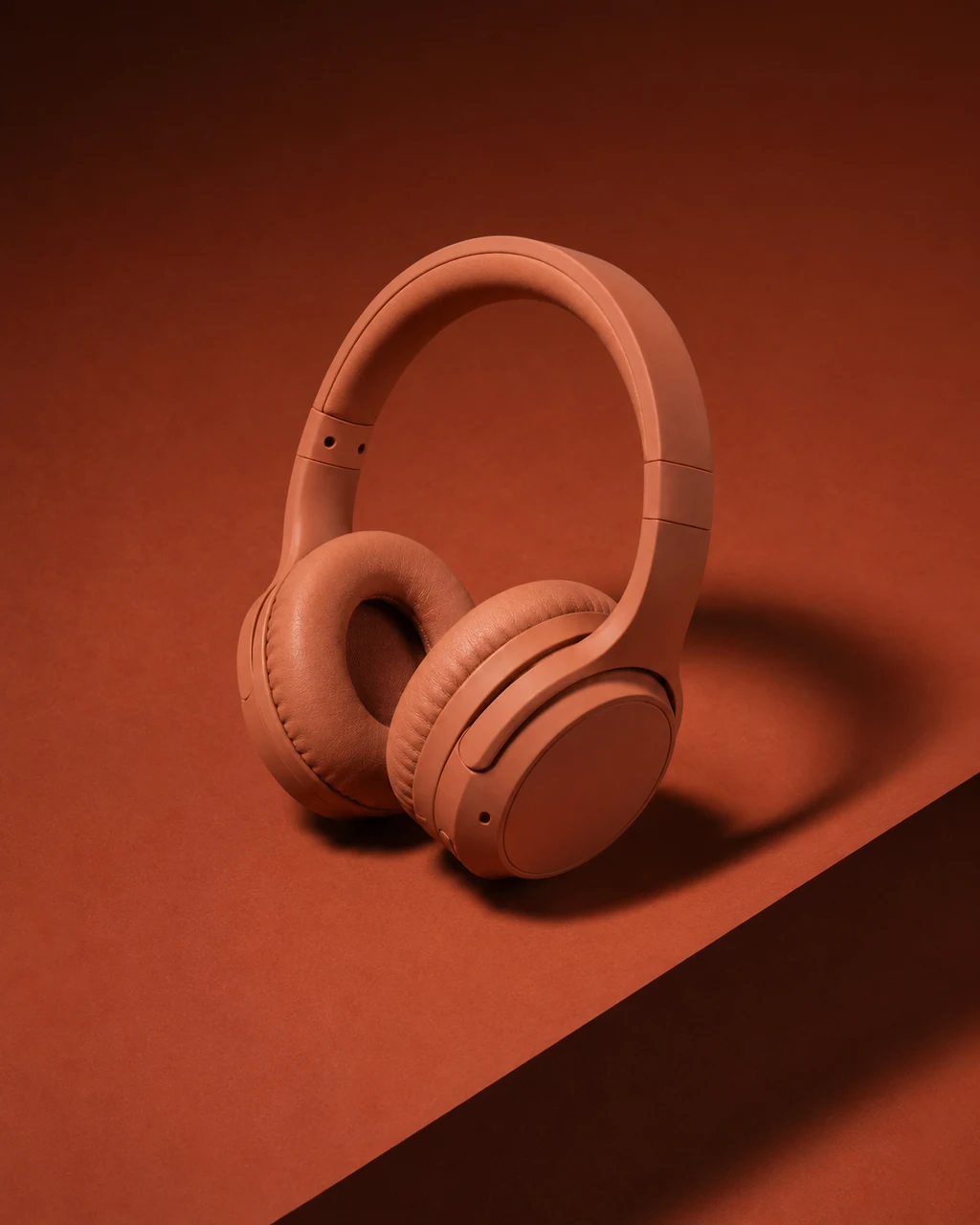 Fictional headphones in a wide high-contrast product campaign composition