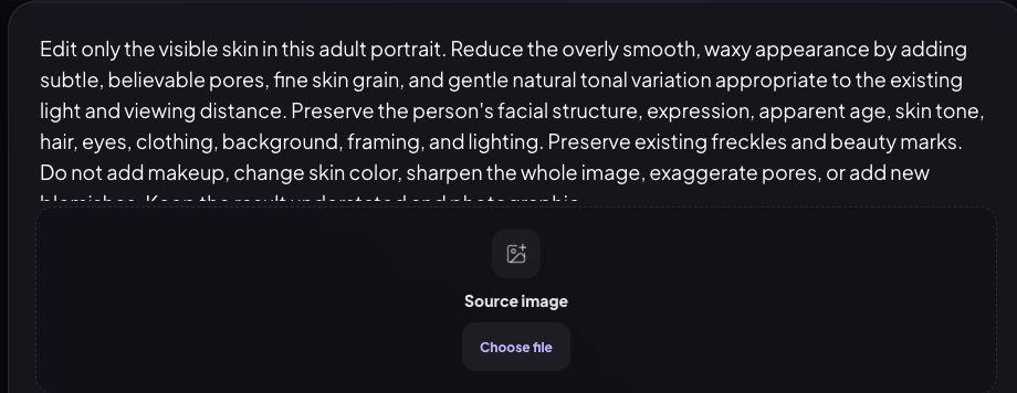 Actual Studio upload area with the skin texture direction already filled in