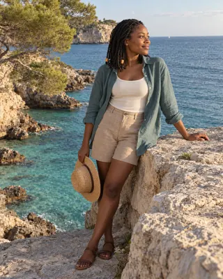 Beach Vacation: Leaning beside a limestone ledge above the cove