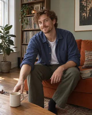 Indoor Lifestyle: A relaxed seated pose during the same listening session