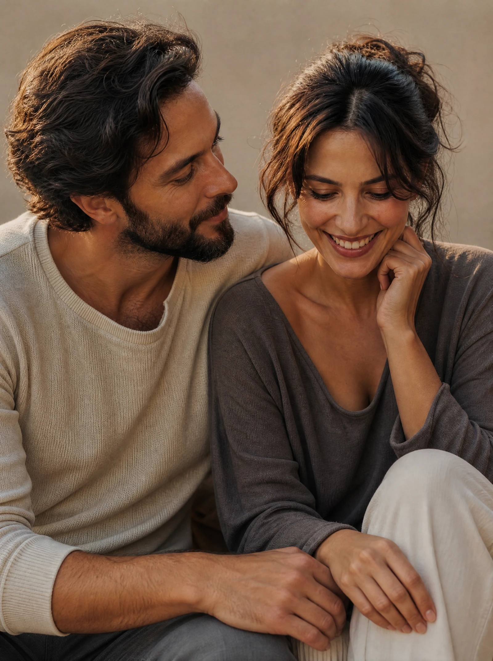A close portrait direction for the same fictional adult couple.