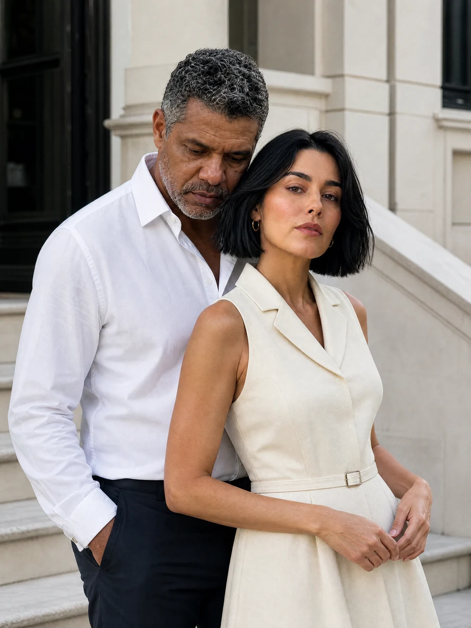 Elegant Couple Portrait: two fictional adults together in an AI-generated couples photo