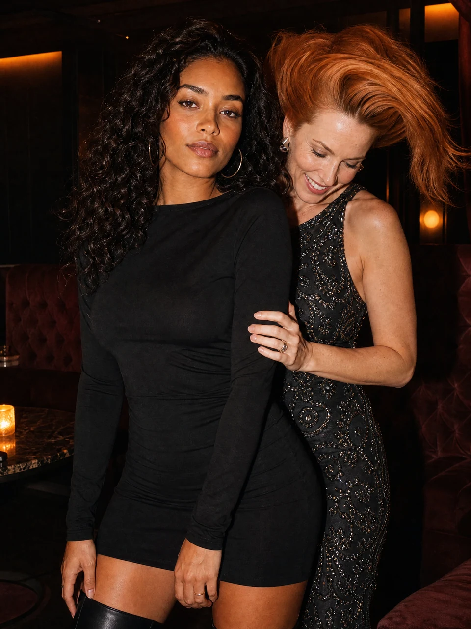 Night Lounge Moments: two fictional adults together in an AI-generated friends photo