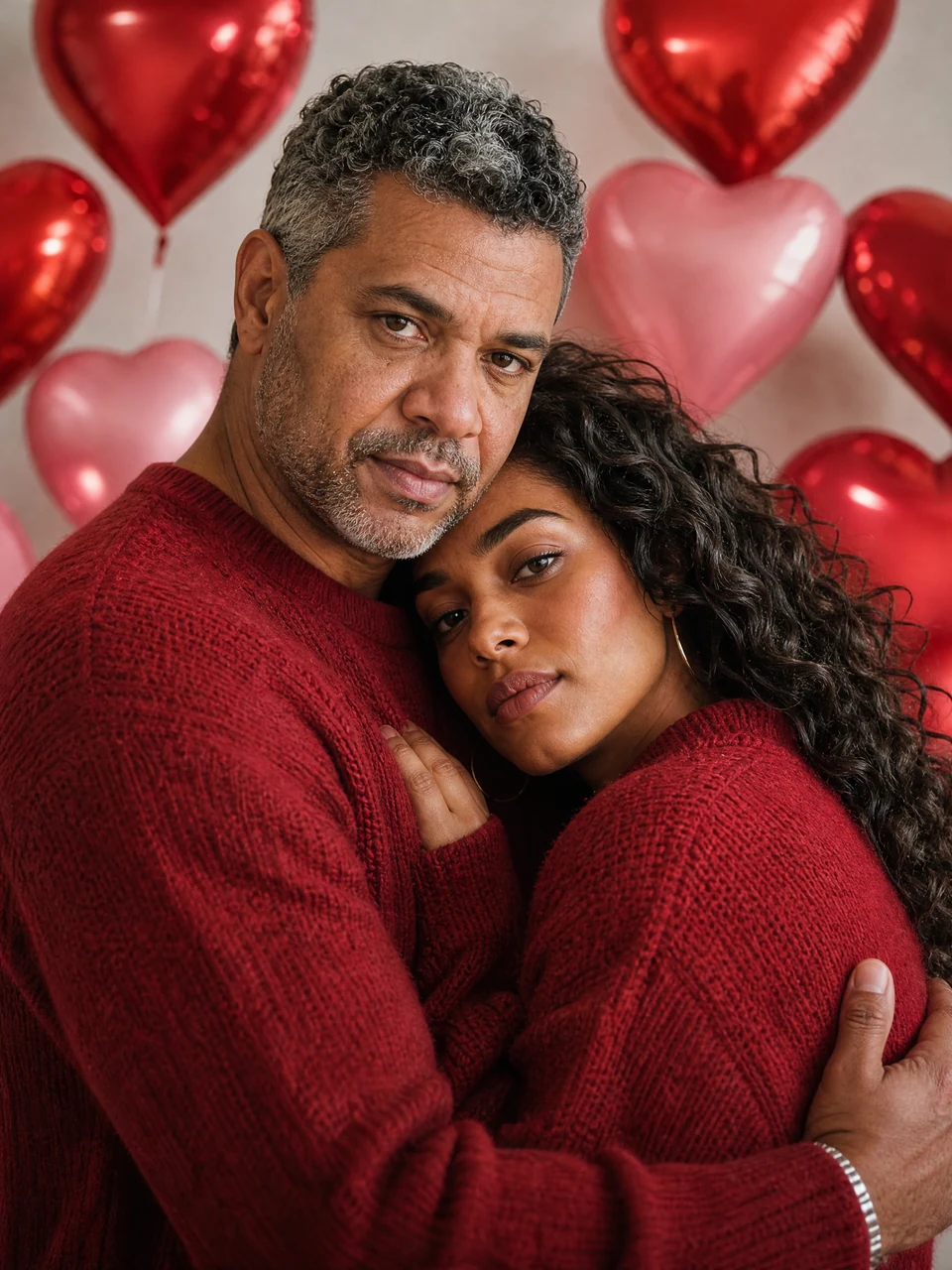 Romantic Valentine Shoot - 3:4: two fictional adults together in an AI-generated couples photo
