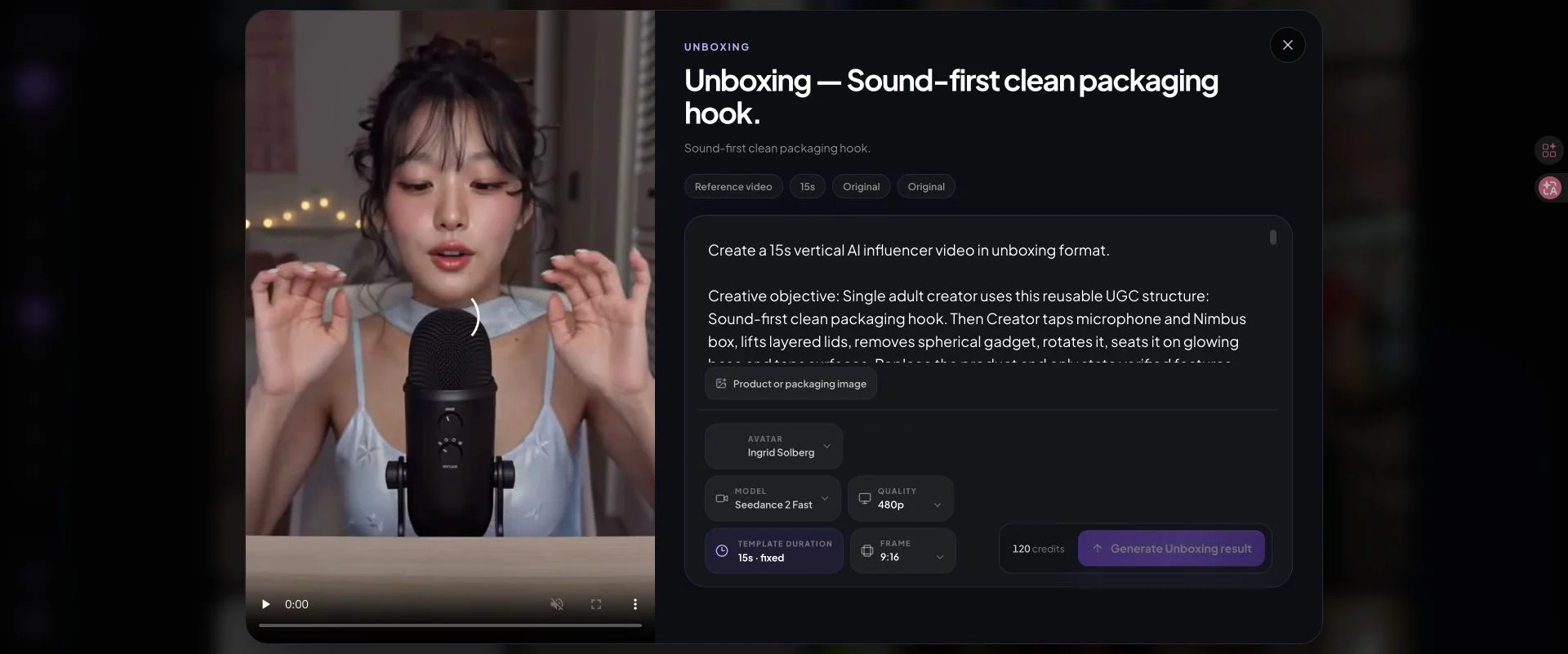 AI Influencer Generator generation settings with aspect ratio controls